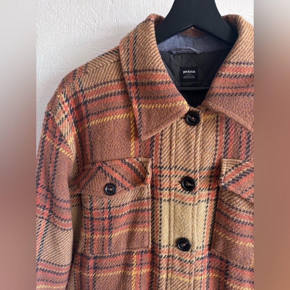prAna 100% Organic Cotton 70’s Plaid Flannel Quilted Multi Pocket Jacket Shacket - Picture 7 of 12